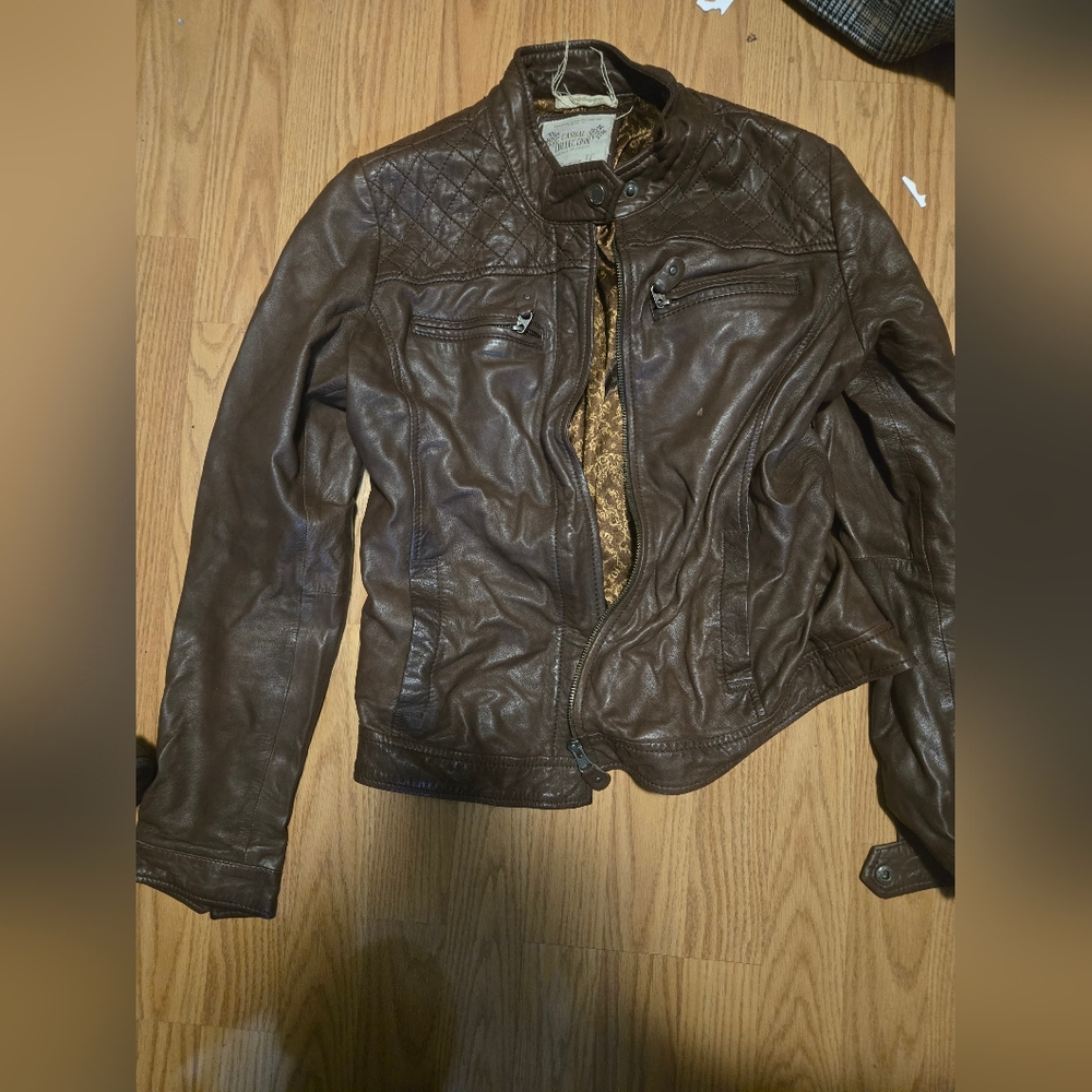 brown leather jacket size large